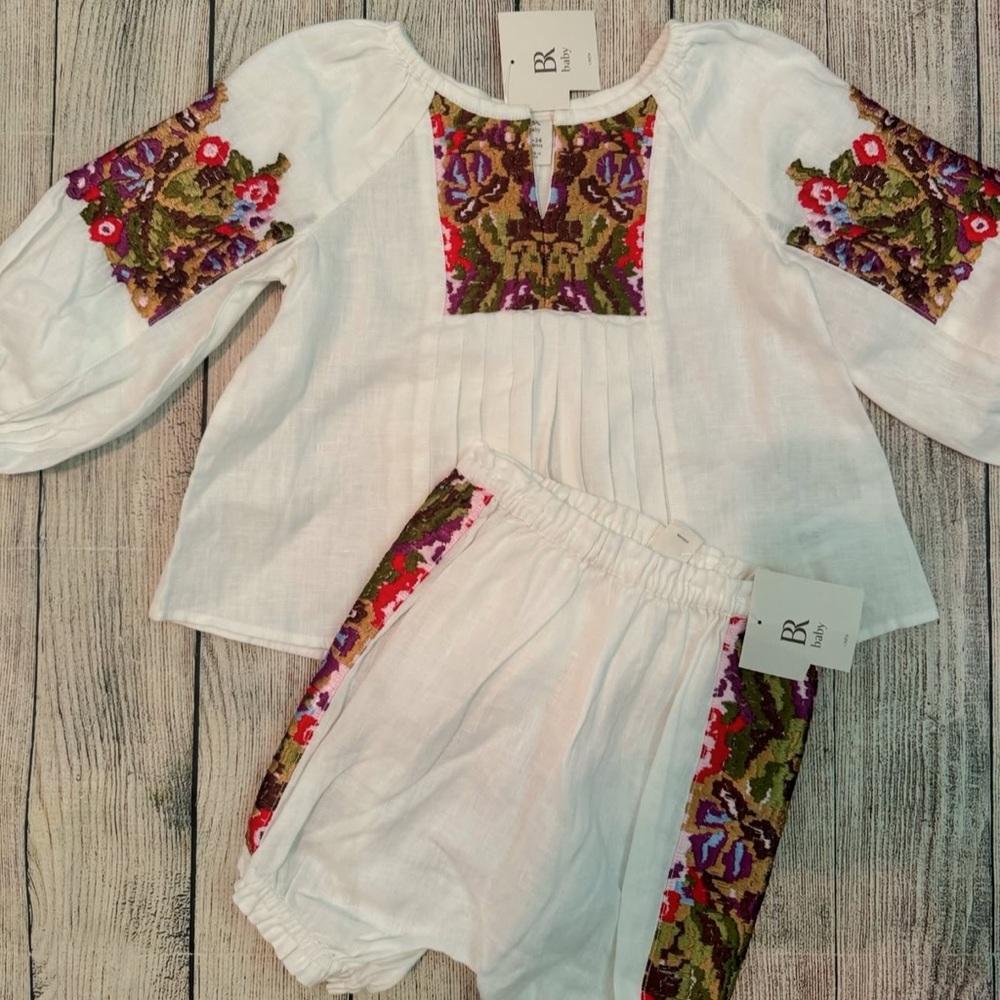 Linen  Embroidered Baby Outfit